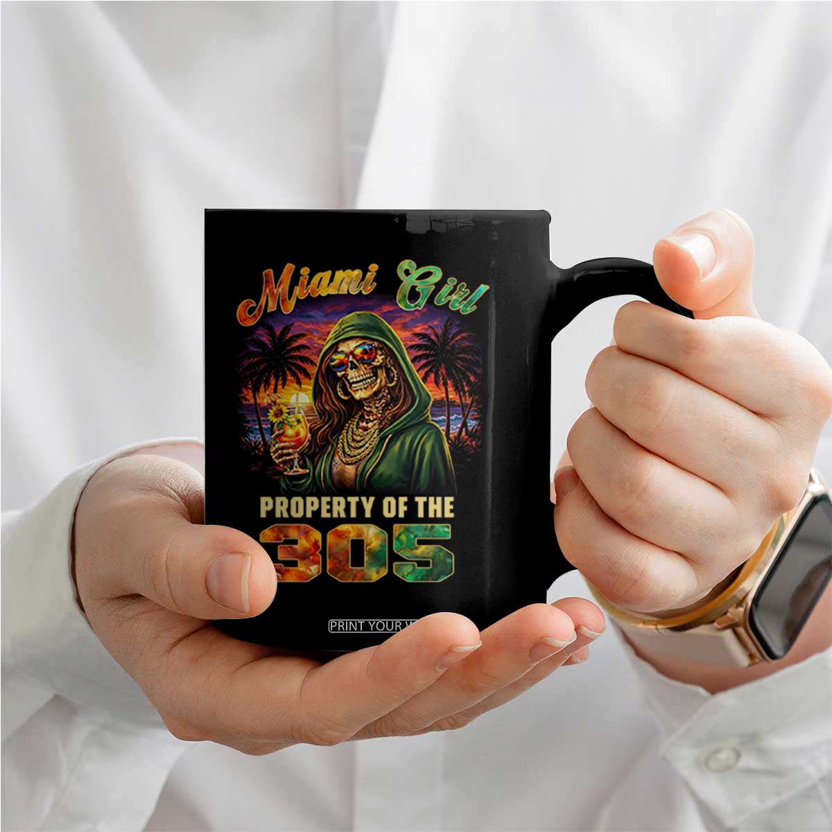 Miami Girl Skeleton Property of the 305 Coffee Mug Tropical City Florida Pride Street Style TS02 Print Your Wear