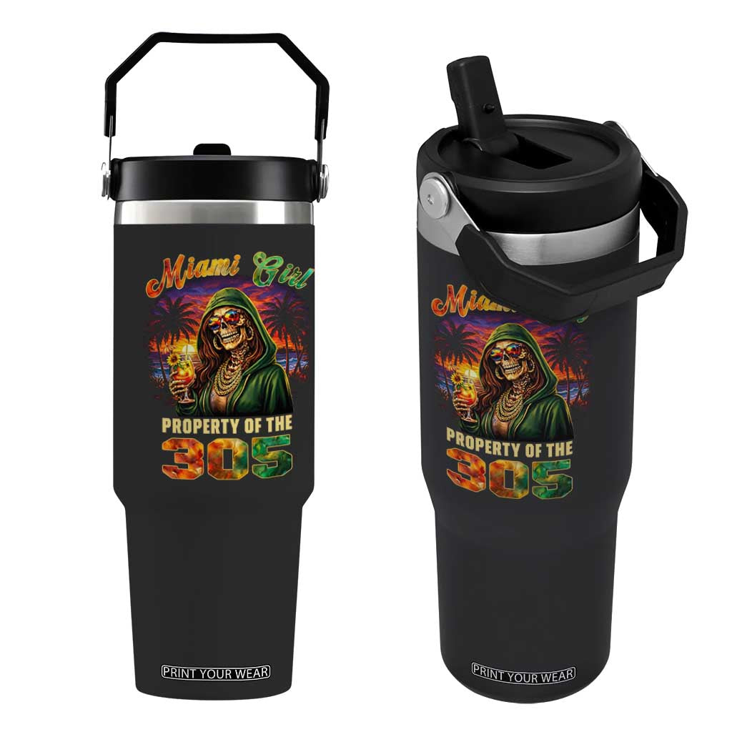 Miami Girl Skeleton Property of the 305 Flip Straw Tumbler Tropical City Florida Pride Street Style TS02 One Size: 30 oz Black Print Your Wear