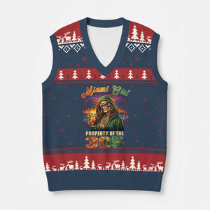 Miami Girl Skeleton Property of the 305 V-Neck Knit Sweater Vest Tropical City Florida Pride Street Style TS02 Navy Red Print Your Wear