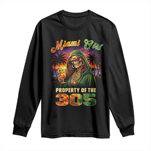 Miami Girl Skeleton Property of the 305 Long Sleeve Shirt Tropical City Florida Pride Street Style TS02 Black Print Your Wear