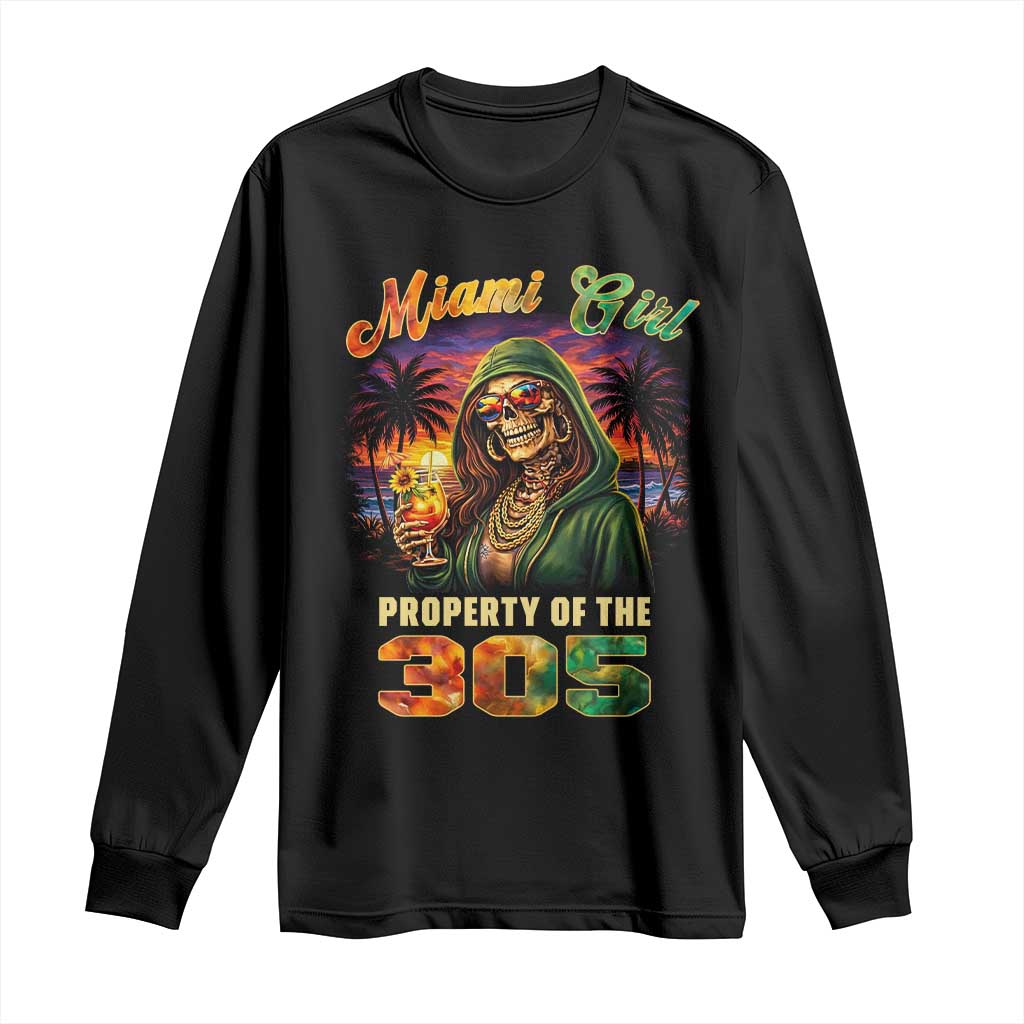 Miami Girl Skeleton Property of the 305 Long Sleeve Shirt Tropical City Florida Pride Street Style TS02 Black Print Your Wear