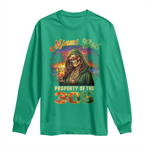 Miami Girl Skeleton Property of the 305 Long Sleeve Shirt Tropical City Florida Pride Street Style TS02 Irish Green Print Your Wear