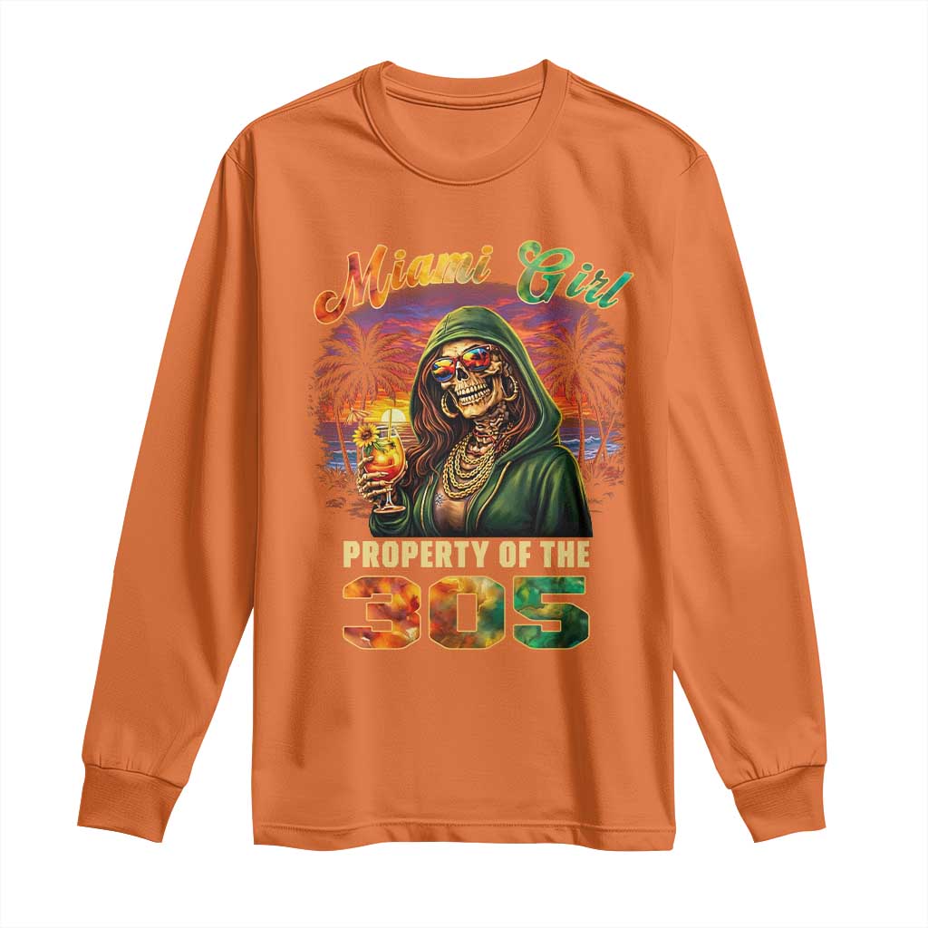 Miami Girl Skeleton Property of the 305 Long Sleeve Shirt Tropical City Florida Pride Street Style TS02 Orange Print Your Wear