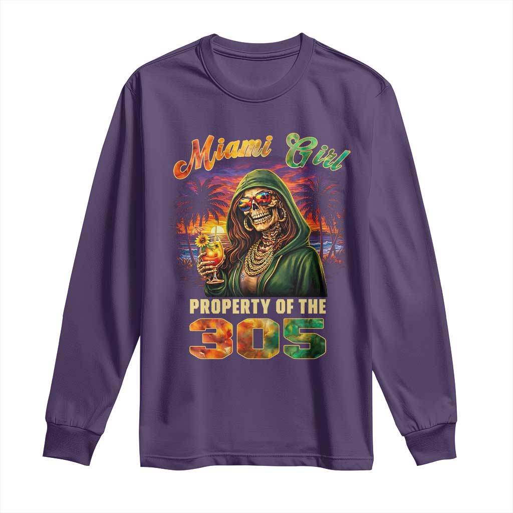 Miami Girl Skeleton Property of the 305 Long Sleeve Shirt Tropical City Florida Pride Street Style TS02 Purple Print Your Wear