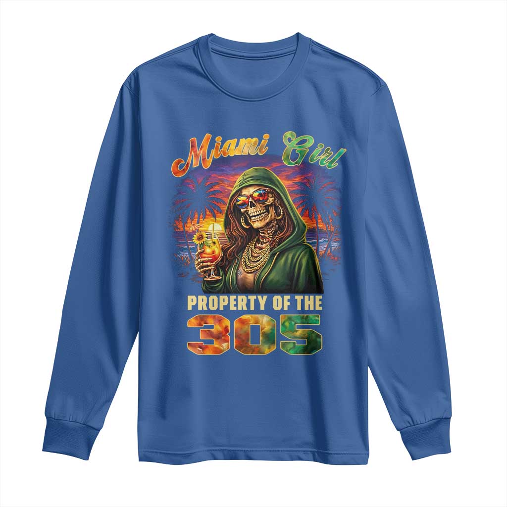 Miami Girl Skeleton Property of the 305 Long Sleeve Shirt Tropical City Florida Pride Street Style TS02 Royal Blue Print Your Wear