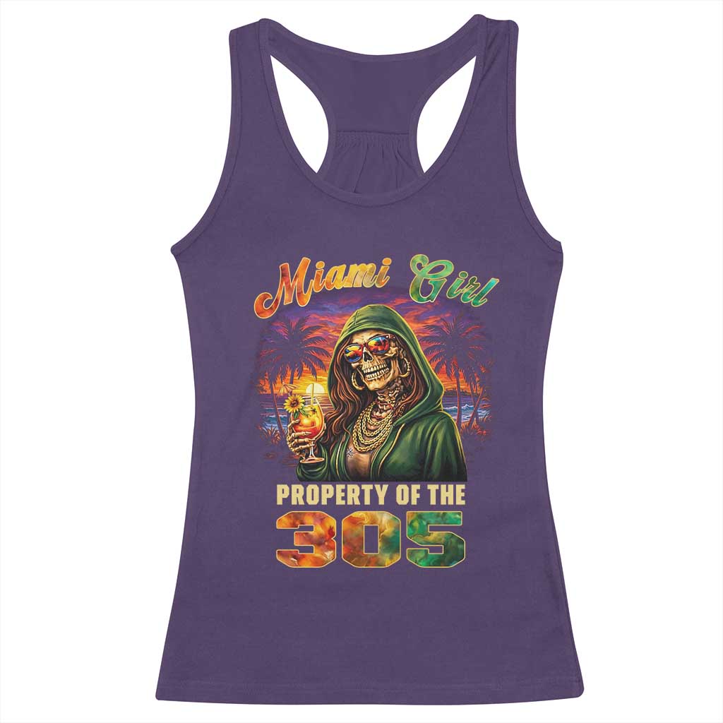 Miami Girl Skeleton Property of the 305 Racerback Tank Top Tropical City Florida Pride Street Style TS02 Purple Print Your Wear