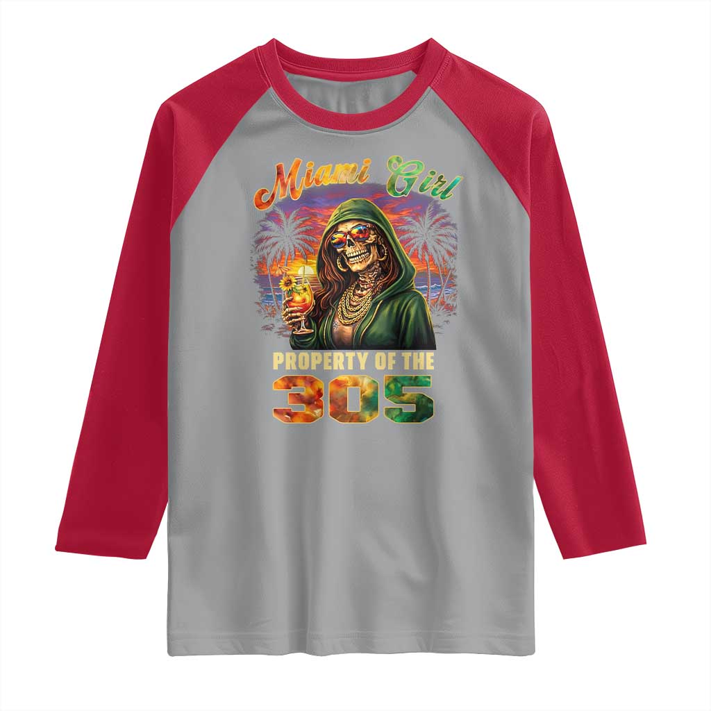 Miami Girl Skeleton Property of the 305 Raglan Shirt Tropical City Florida Pride Street Style TS02 Sport Gray Red Print Your Wear