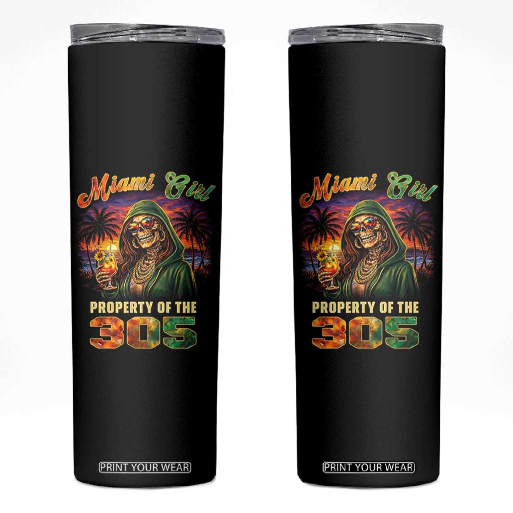 Miami Girl Skeleton Property of the 305 Skinny Tumbler Tropical City Florida Pride Street Style TS02 Black Print Your Wear