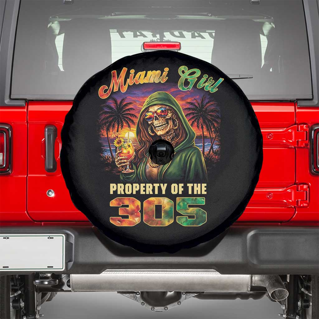 Miami Girl Skeleton Property of the 305 Spare Tire Cover Tropical City Florida Pride Street Style TS02 Black Print Your Wear