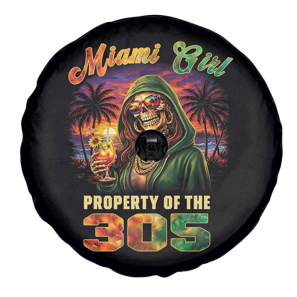 Miami Girl Skeleton Property of the 305 Spare Tire Cover Tropical City Florida Pride Street Style TS02 Print Your Wear