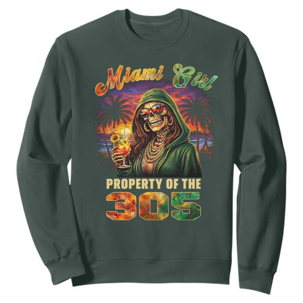 Miami Girl Skeleton Property of the 305 Sweatshirt Tropical City Florida Pride Street Style TS02 Dark Forest Green Print Your Wear