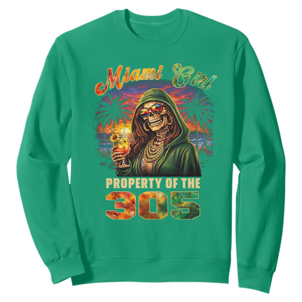 Miami Girl Skeleton Property of the 305 Sweatshirt Tropical City Florida Pride Street Style TS02 Irish Green Print Your Wear