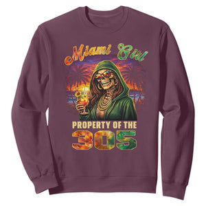 Miami Girl Skeleton Property of the 305 Sweatshirt Tropical City Florida Pride Street Style TS02 Maroon Print Your Wear
