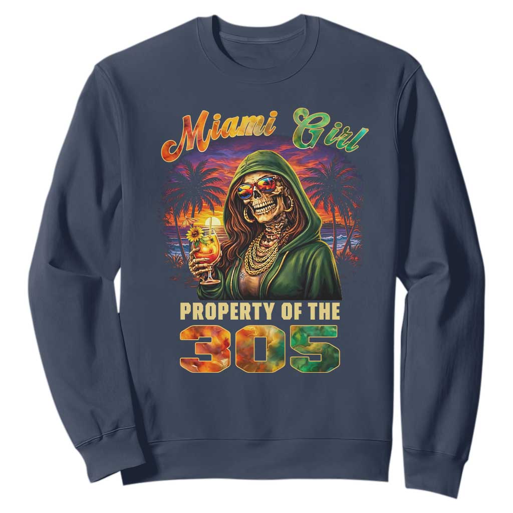 Miami Girl Skeleton Property of the 305 Sweatshirt Tropical City Florida Pride Street Style TS02 Navy Print Your Wear