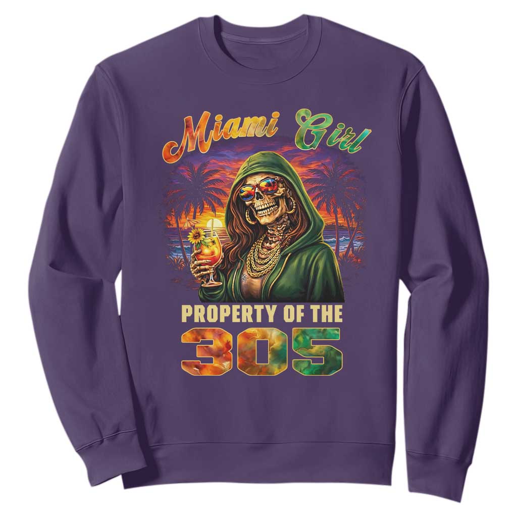 Miami Girl Skeleton Property of the 305 Sweatshirt Tropical City Florida Pride Street Style TS02 Purple Print Your Wear