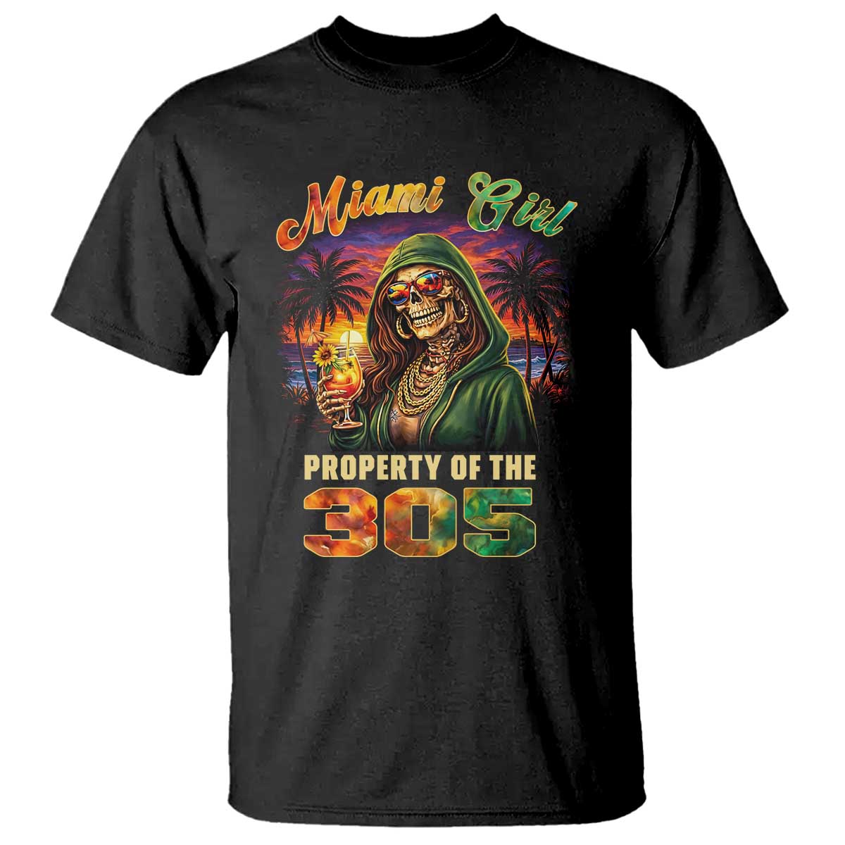 Miami Girl Skeleton Property of the 305 T Shirt Tropical City Florida Pride Street Style TS02 Black Print Your Wear