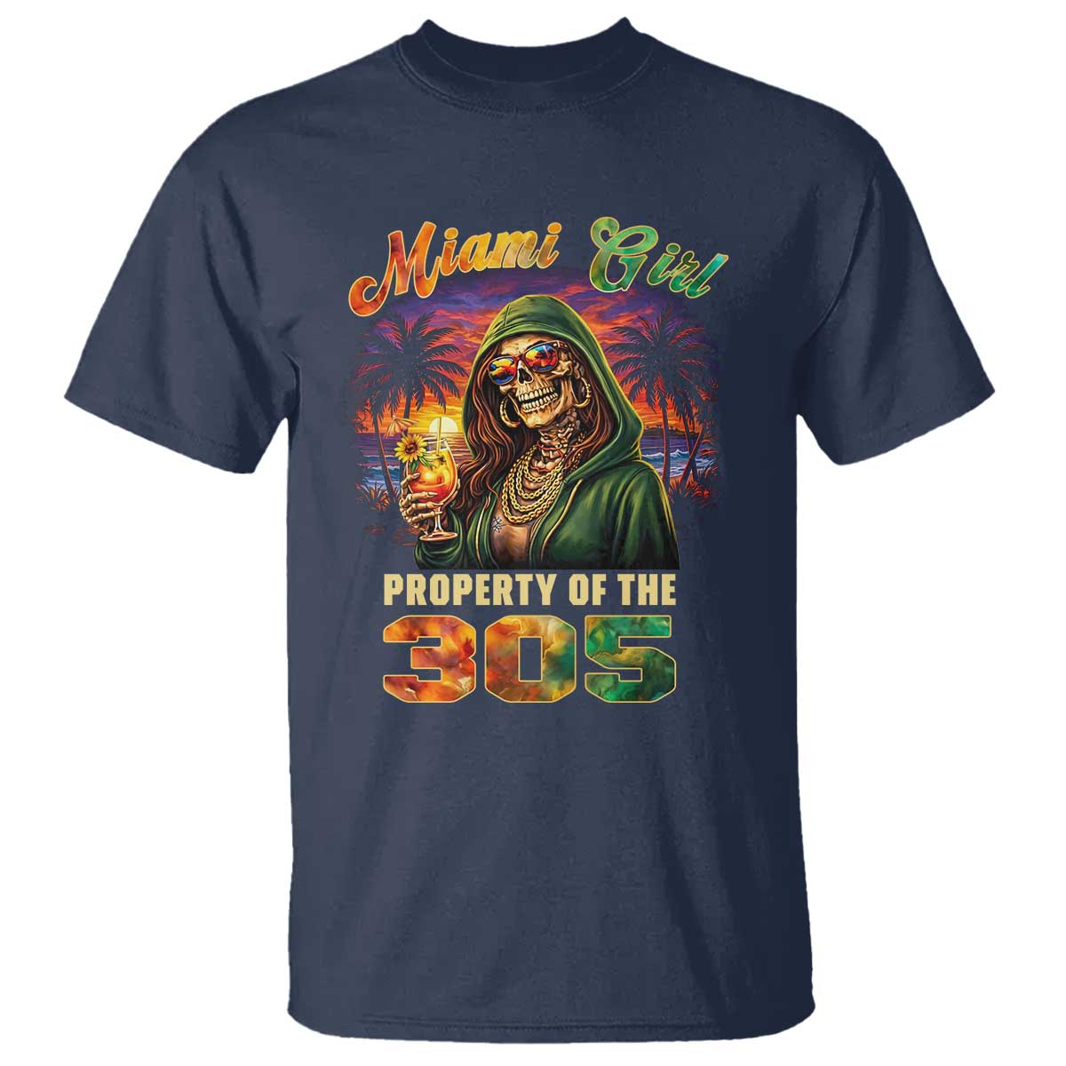 Miami Girl Skeleton Property of the 305 T Shirt Tropical City Florida Pride Street Style TS02 Navy Print Your Wear