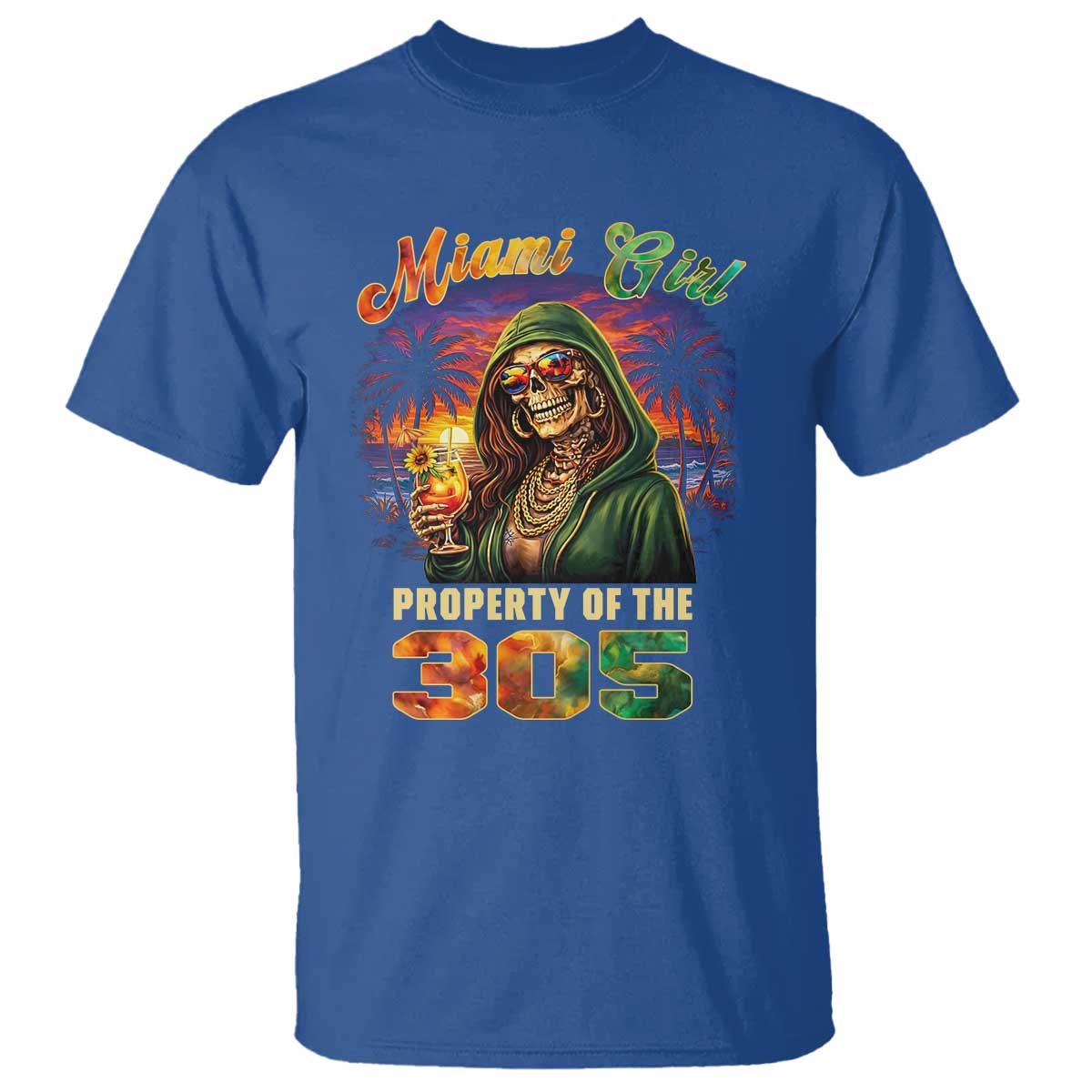 Miami Girl Skeleton Property of the 305 T Shirt Tropical City Florida Pride Street Style TS02 Royal Blue Print Your Wear