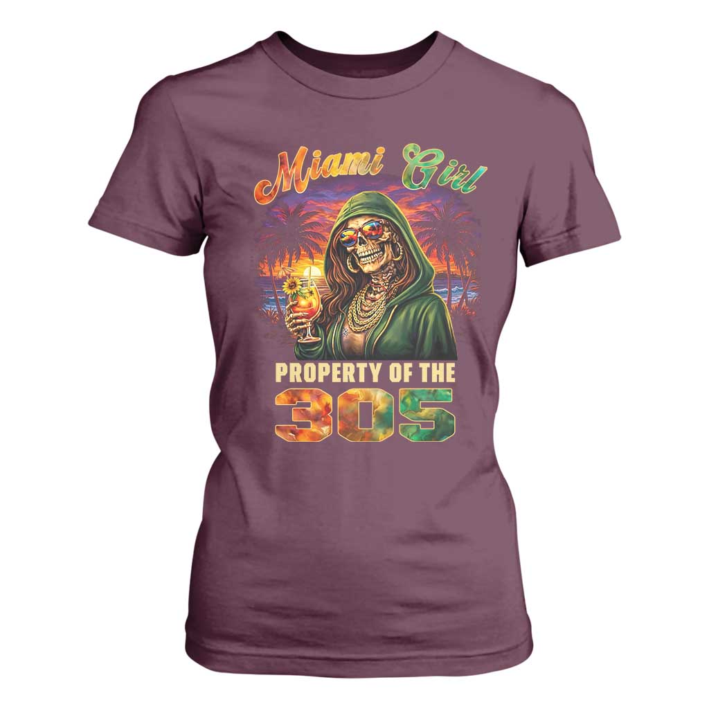 Miami Girl Skeleton Property of the 305 T Shirt For Women Tropical City Florida Pride Street Style TS02 Maroon Print Your Wear