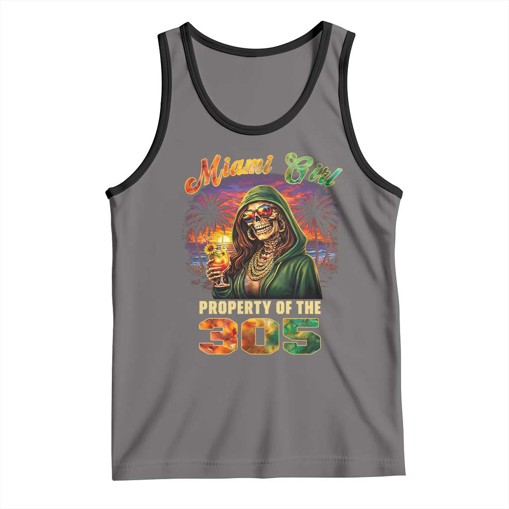 Miami Girl Skeleton Property of the 305 Tank Top Tropical City Florida Pride Street Style TS02 Deep Heather Black Print Your Wear