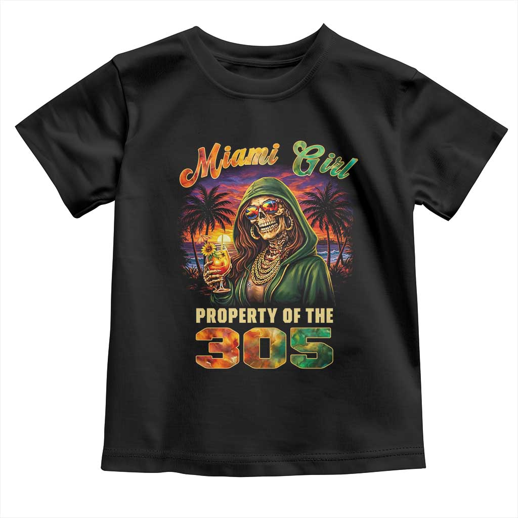 Miami Girl Skeleton Property of the 305 Toddler T Shirt Tropical City Florida Pride Street Style TS02 Black Print Your Wear
