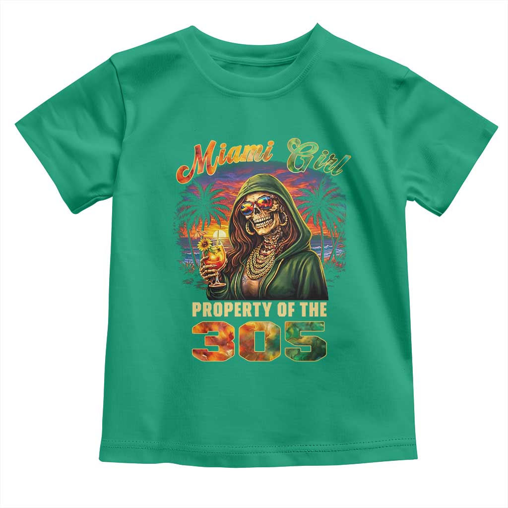 Miami Girl Skeleton Property of the 305 Toddler T Shirt Tropical City Florida Pride Street Style TS02 Irish Green Print Your Wear