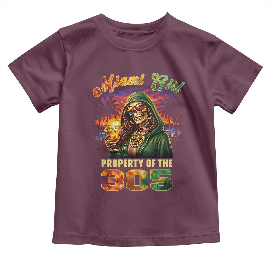 Miami Girl Skeleton Property of the 305 Toddler T Shirt Tropical City Florida Pride Street Style TS02 Maroon Print Your Wear