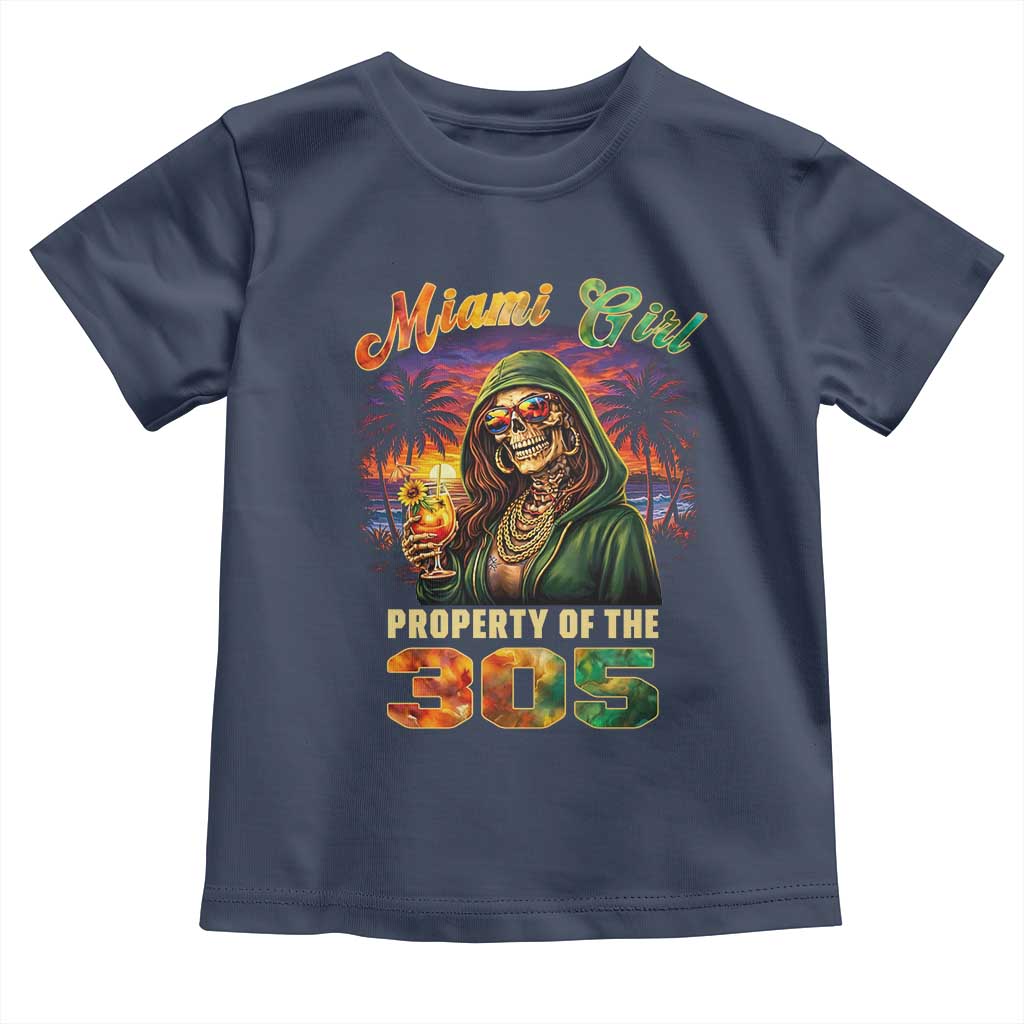 Miami Girl Skeleton Property of the 305 Toddler T Shirt Tropical City Florida Pride Street Style TS02 Navy Print Your Wear