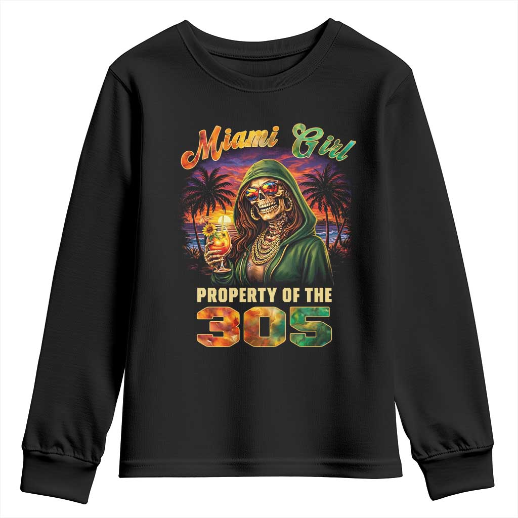 Miami Girl Skeleton Property of the 305 Youth Sweatshirt Tropical City Florida Pride Street Style TS02 Black Print Your Wear