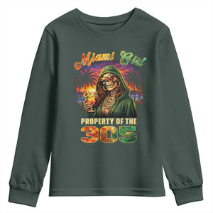 Miami Girl Skeleton Property of the 305 Youth Sweatshirt Tropical City Florida Pride Street Style TS02 Dark Forest Green Print Your Wear