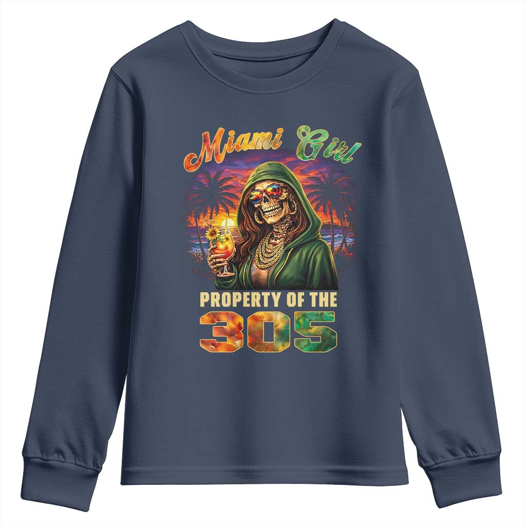 Miami Girl Skeleton Property of the 305 Youth Sweatshirt Tropical City Florida Pride Street Style TS02 Navy Print Your Wear