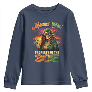 Miami Girl Skeleton Property of the 305 Youth Sweatshirt Tropical City Florida Pride Street Style TS02 Navy Print Your Wear