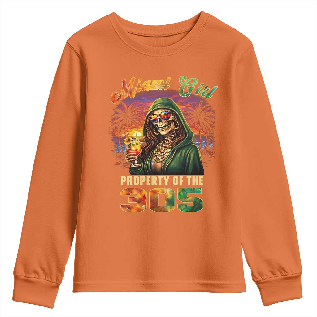 Miami Girl Skeleton Property of the 305 Youth Sweatshirt Tropical City Florida Pride Street Style TS02 Orange Print Your Wear
