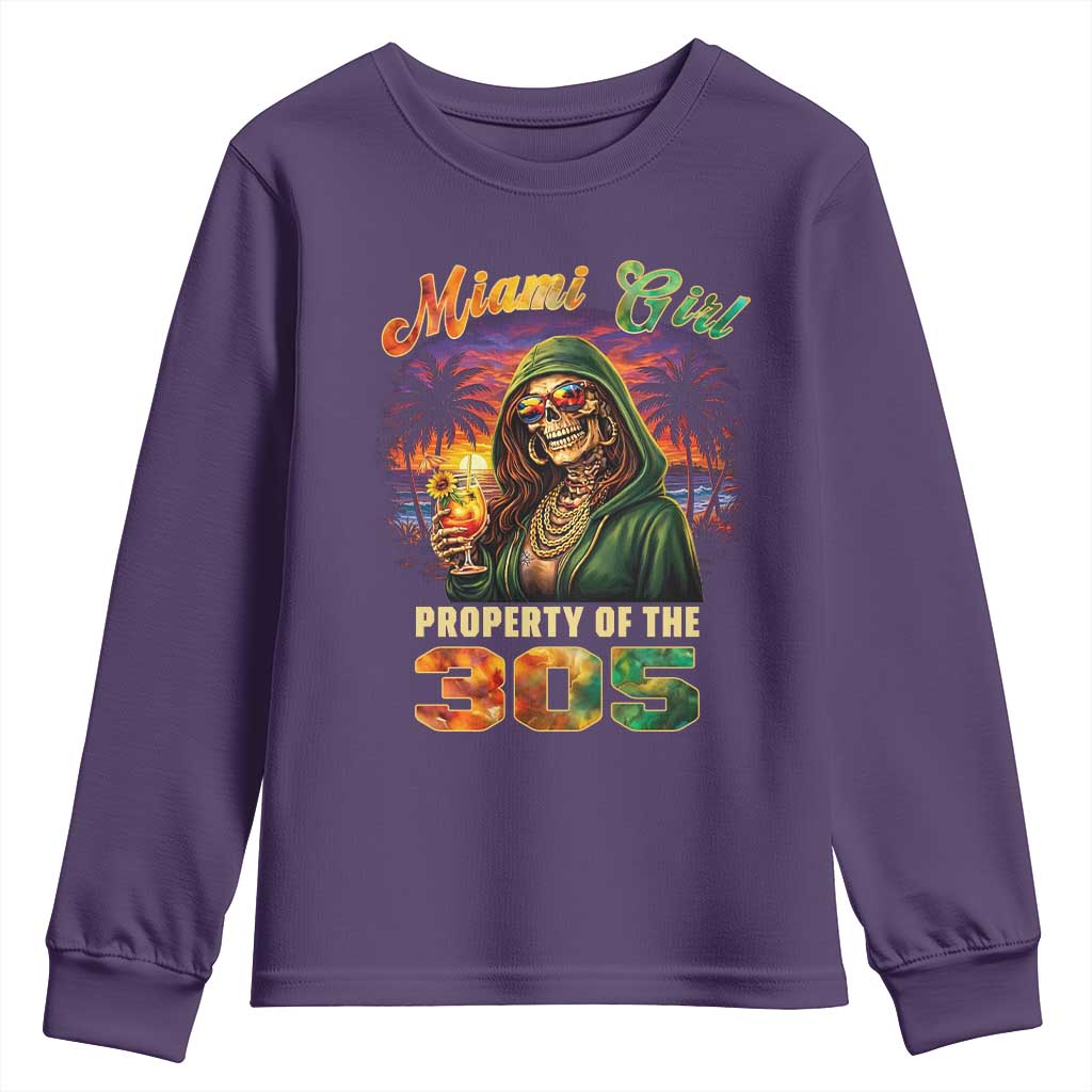 Miami Girl Skeleton Property of the 305 Youth Sweatshirt Tropical City Florida Pride Street Style TS02 Purple Print Your Wear