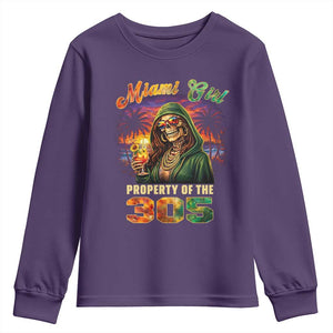 Miami Girl Skeleton Property of the 305 Youth Sweatshirt Tropical City Florida Pride Street Style TS02 Purple Print Your Wear
