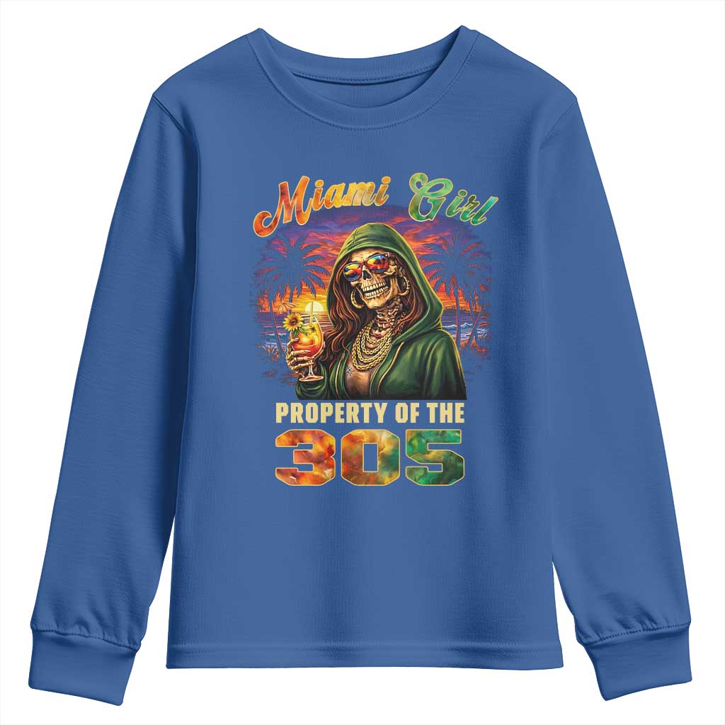 Miami Girl Skeleton Property of the 305 Youth Sweatshirt Tropical City Florida Pride Street Style TS02 Royal Blue Print Your Wear