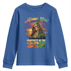 Miami Girl Skeleton Property of the 305 Youth Sweatshirt Tropical City Florida Pride Street Style TS02 Royal Blue Print Your Wear