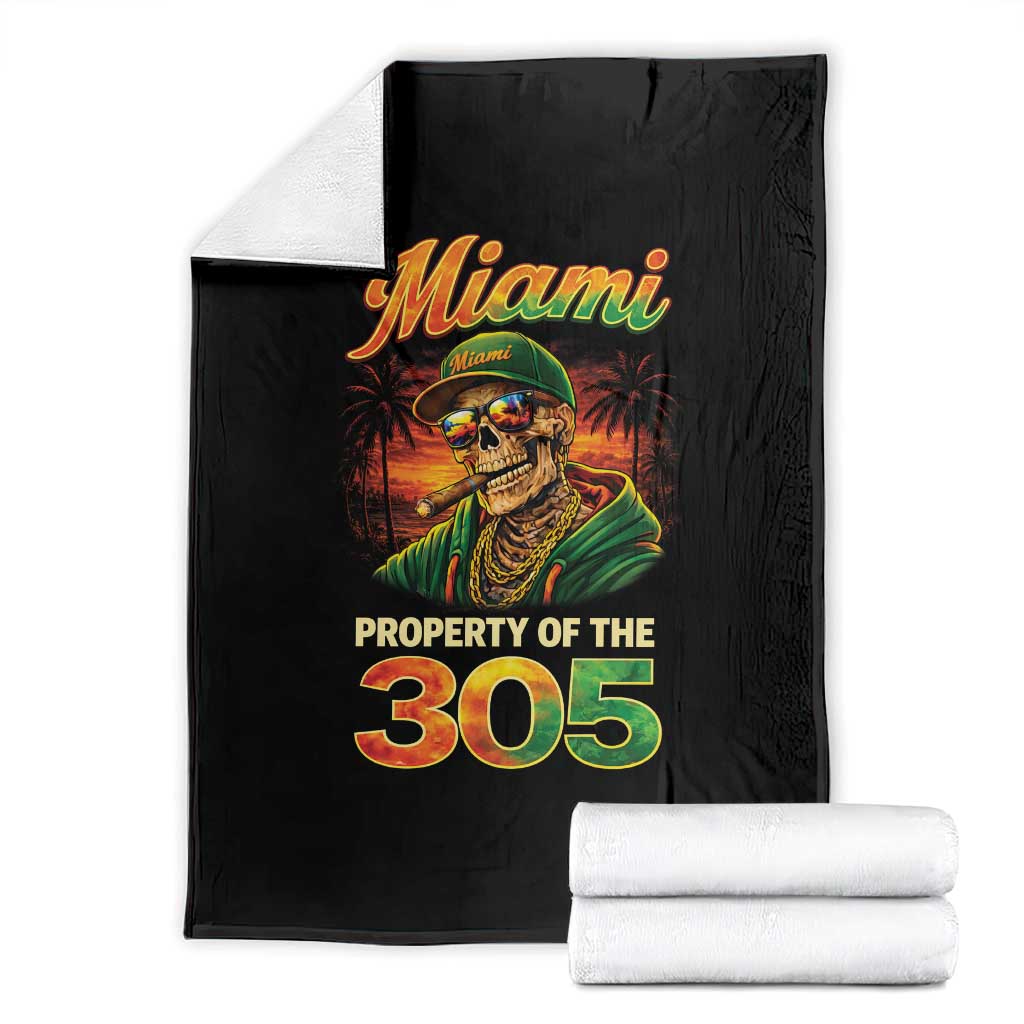 Miami Property of the 305 Skeleton Graphic Throw Blanket Street King with Sunset Florida Swag TS02 Black Print Your Wear