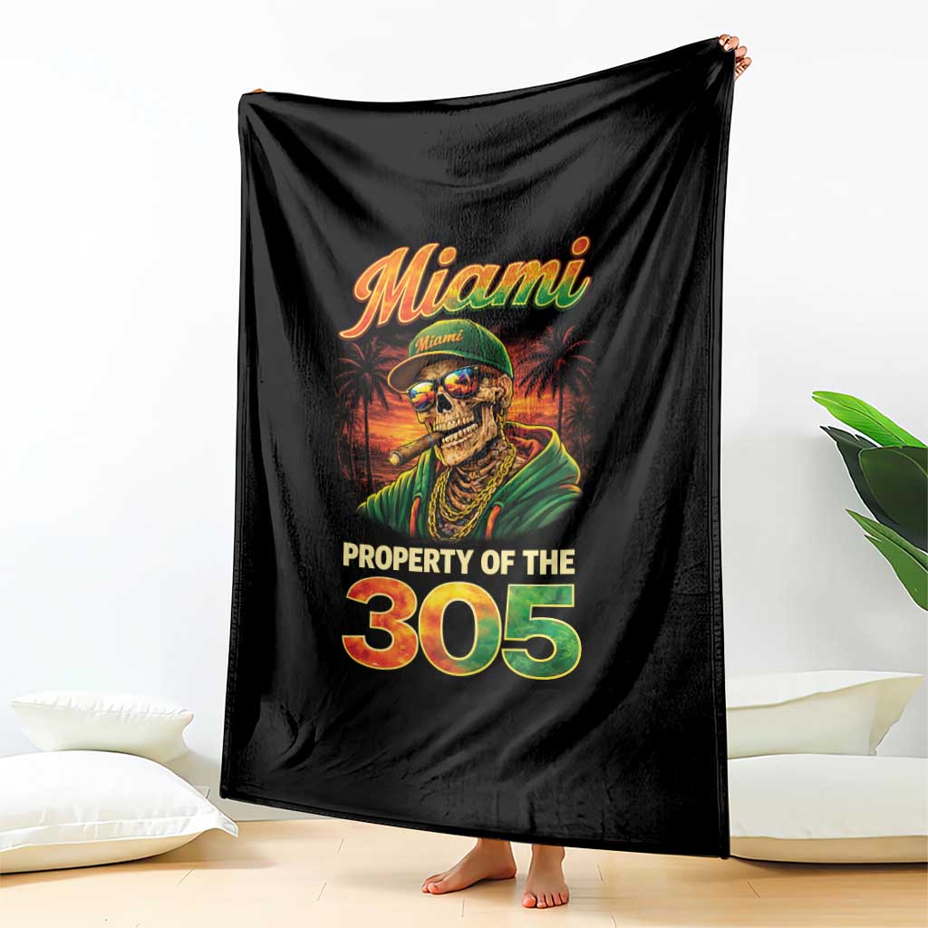 Miami Property of the 305 Skeleton Graphic Throw Blanket Street King with Sunset Florida Swag TS02 Print Your Wear