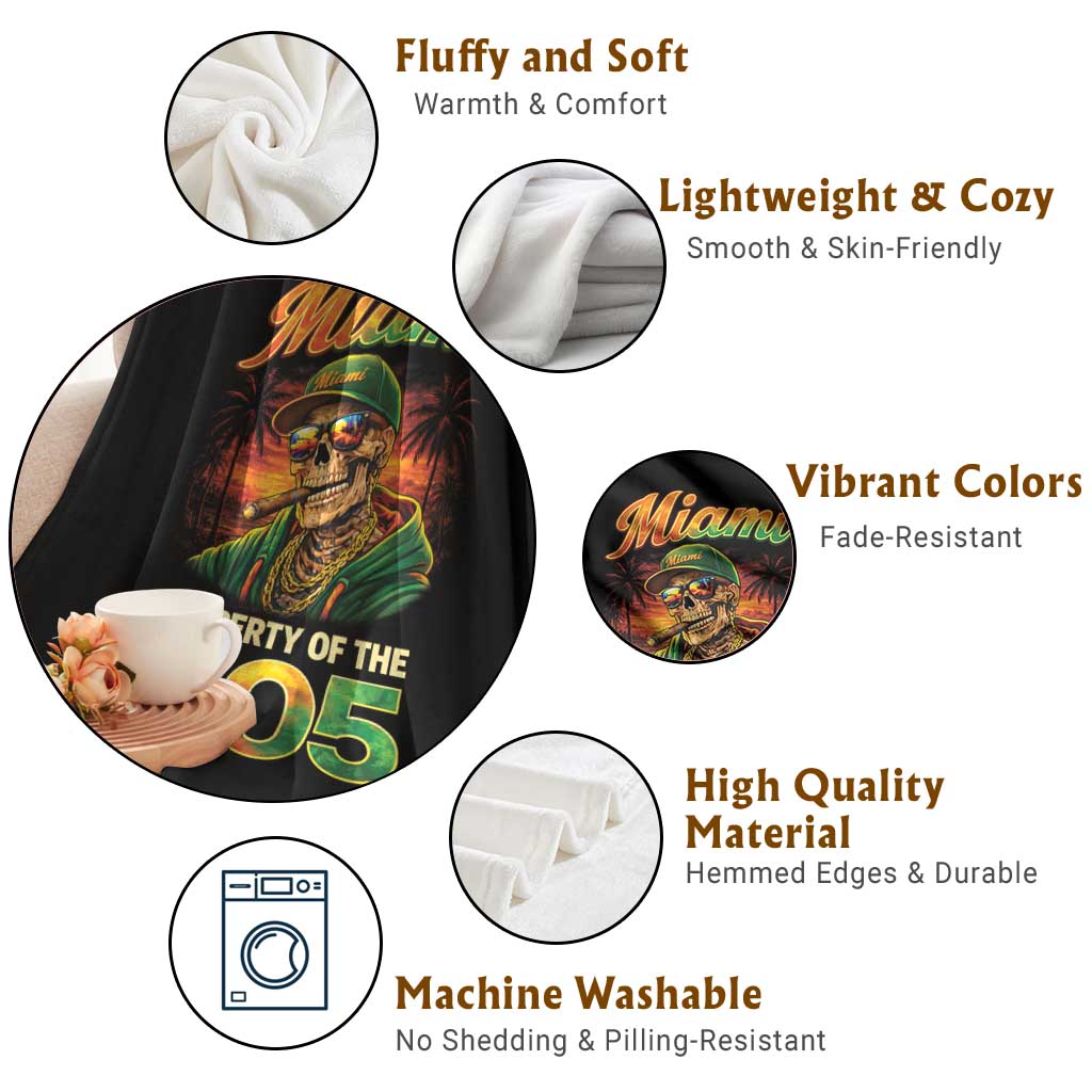 Miami Property of the 305 Skeleton Graphic Throw Blanket Street King with Sunset Florida Swag TS02 Print Your Wear