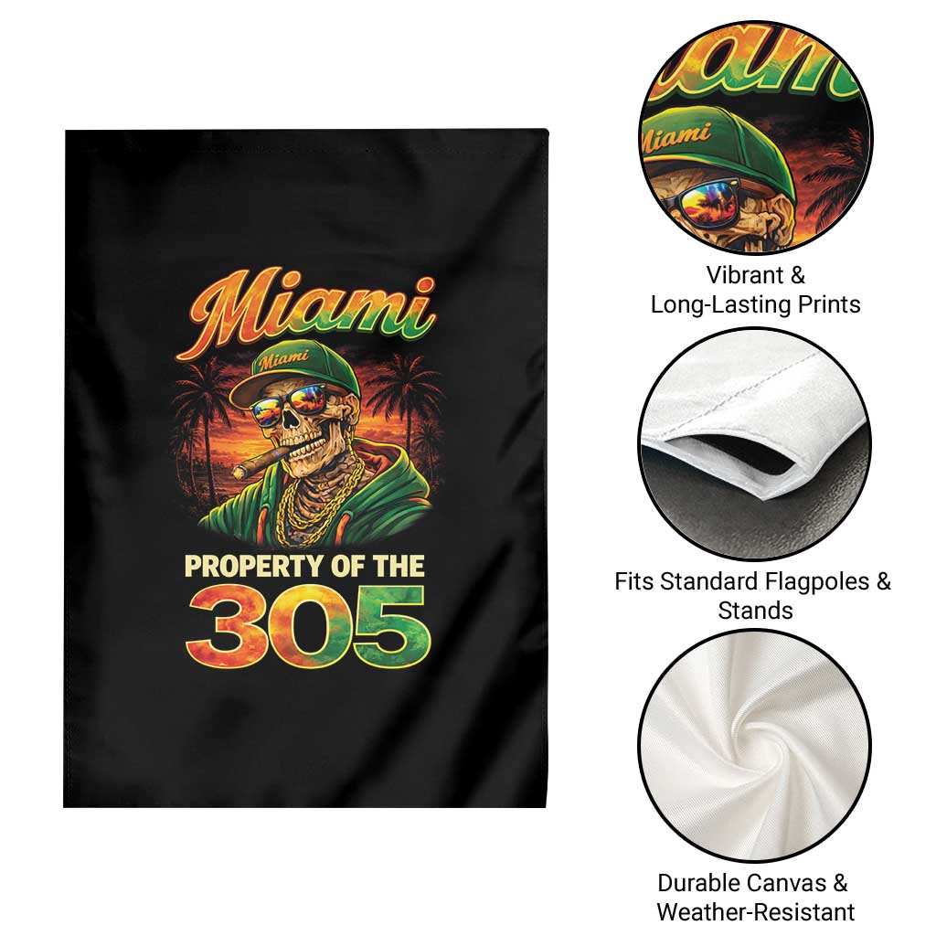 Miami Property of the 305 Skeleton Graphic Garden Flag Street King with Sunset Florida Swag TS02 Print Your Wear
