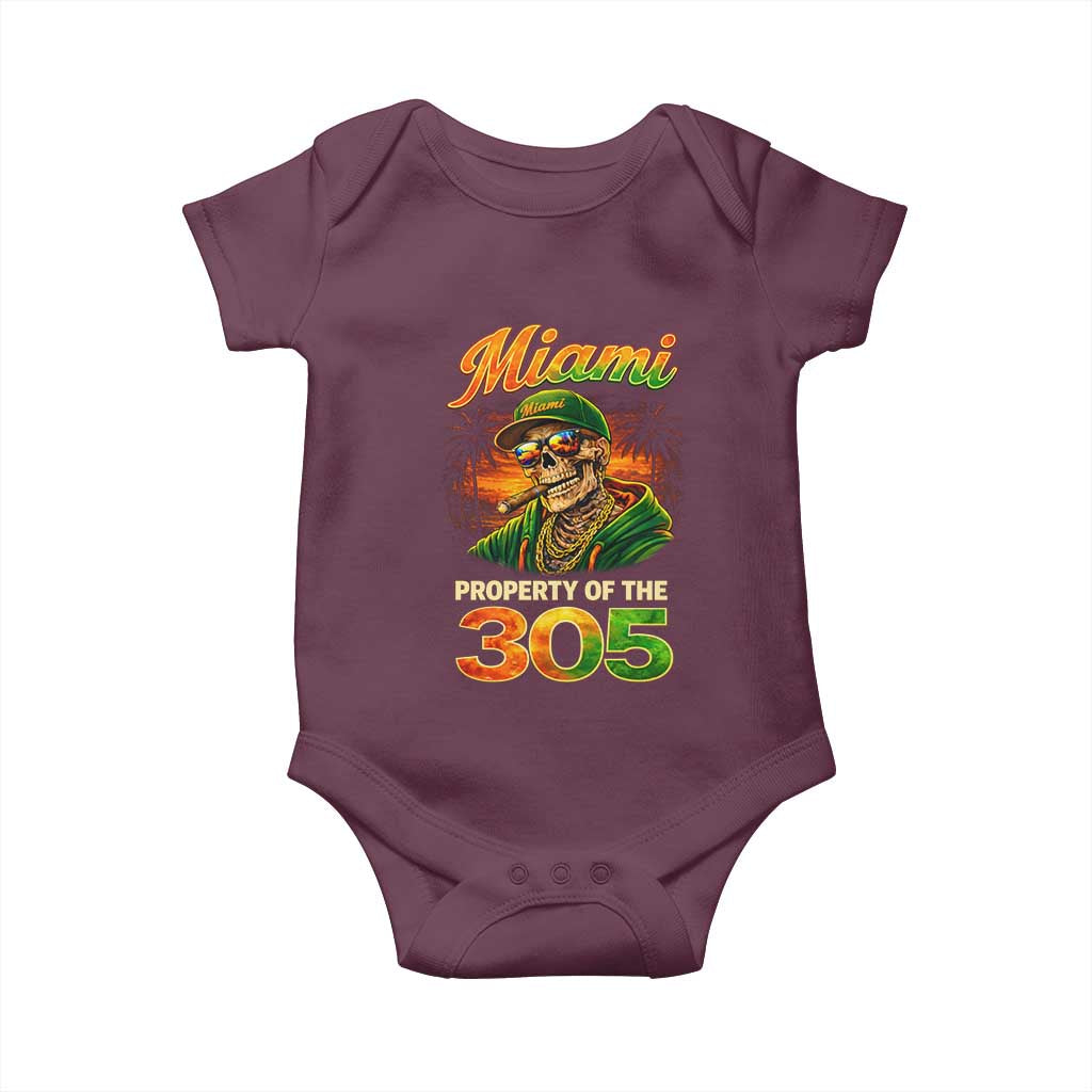 Miami Property of the 305 Skeleton Graphic Baby Onesie Street King with Sunset Florida Swag TS02 Maroon Print Your Wear