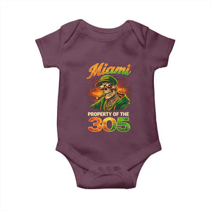 Miami Property of the 305 Skeleton Graphic Baby Onesie Street King with Sunset Florida Swag TS02 Maroon Print Your Wear