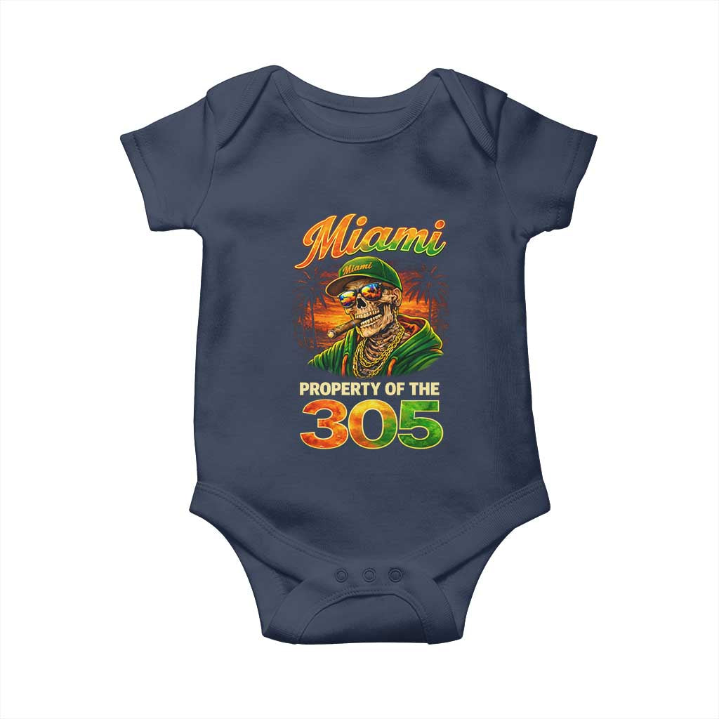 Miami Property of the 305 Skeleton Graphic Baby Onesie Street King with Sunset Florida Swag TS02 Navy Print Your Wear