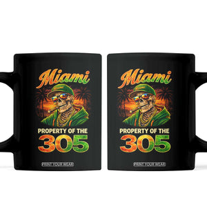 Miami Property of the 305 Skeleton Graphic Coffee Mug Street King with Sunset Florida Swag TS02 Black Print Your Wear