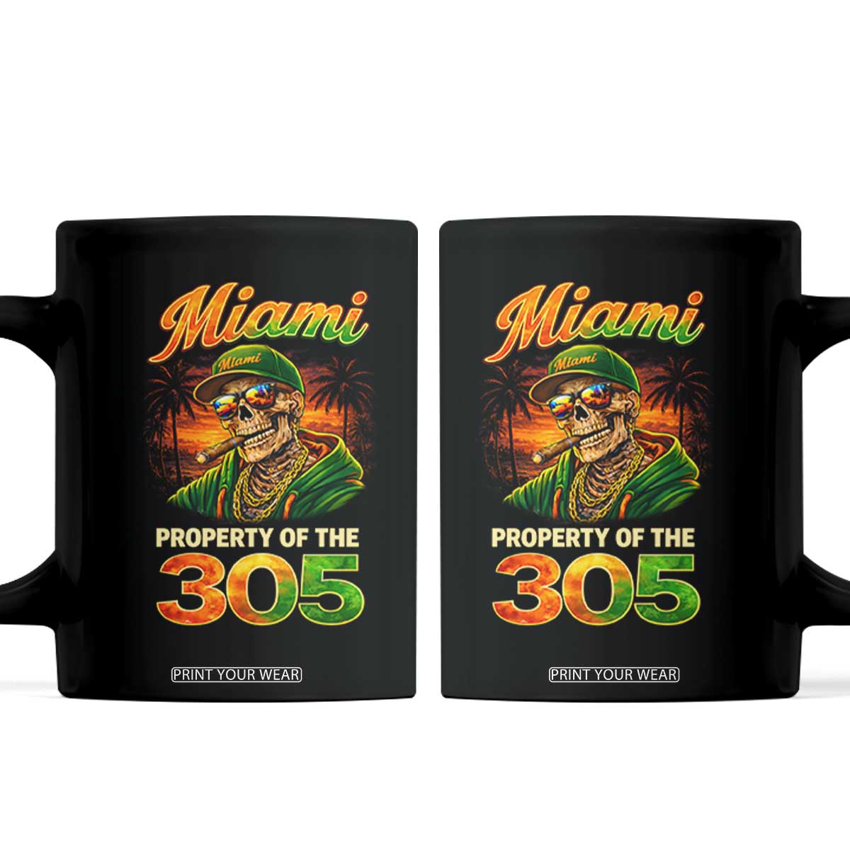 Miami Property of the 305 Skeleton Graphic Coffee Mug Street King with Sunset Florida Swag TS02 Black Print Your Wear