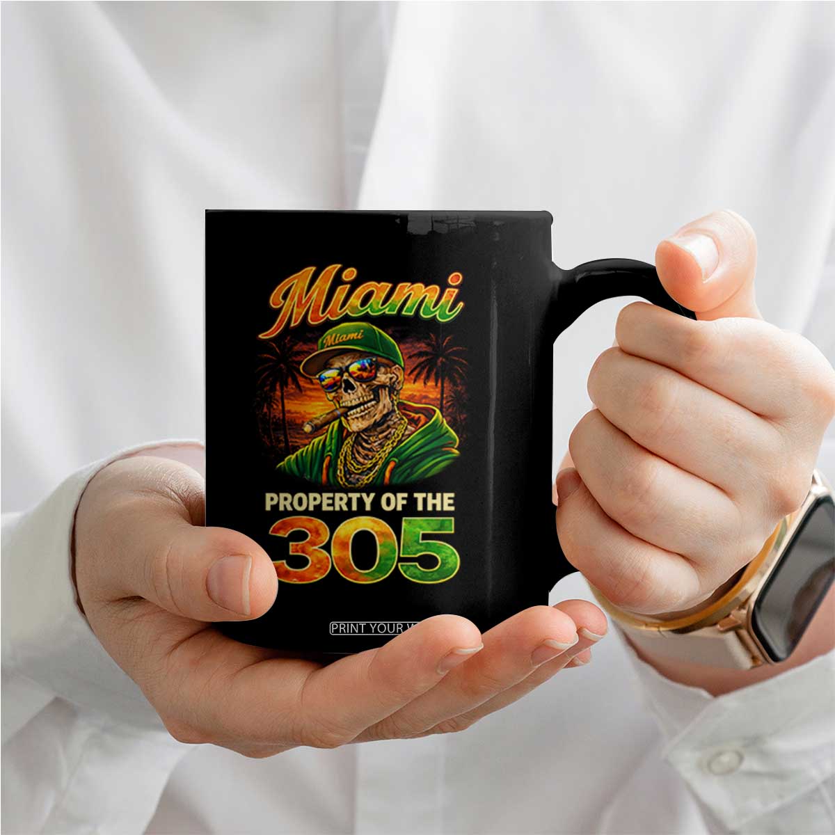 Miami Property of the 305 Skeleton Graphic Coffee Mug Street King with Sunset Florida Swag TS02 Print Your Wear