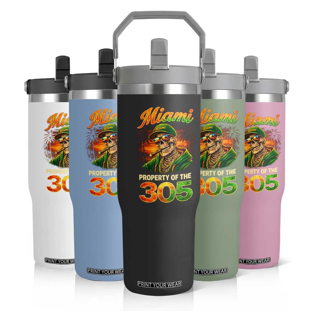Miami Property of the 305 Skeleton Graphic Flip Straw Tumbler Street King with Sunset Florida Swag TS02 Print Your Wear