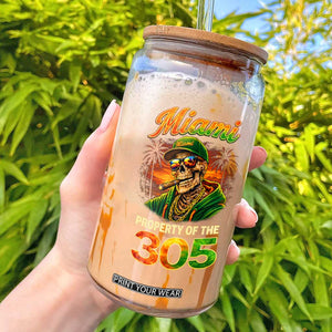 Miami Property of the 305 Skeleton Graphic Glass Can Street King with Sunset Florida Swag TS02 Black Print Your Wear