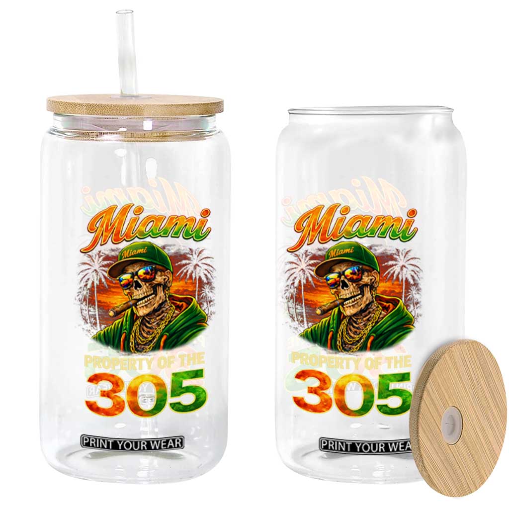 Miami Property of the 305 Skeleton Graphic Glass Can Street King with Sunset Florida Swag TS02 Print Your Wear